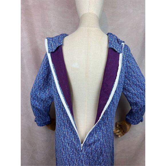 Vintage 1960s Patterned Polyester Dress Mod MCM Medium Large - Picture 7 of 8